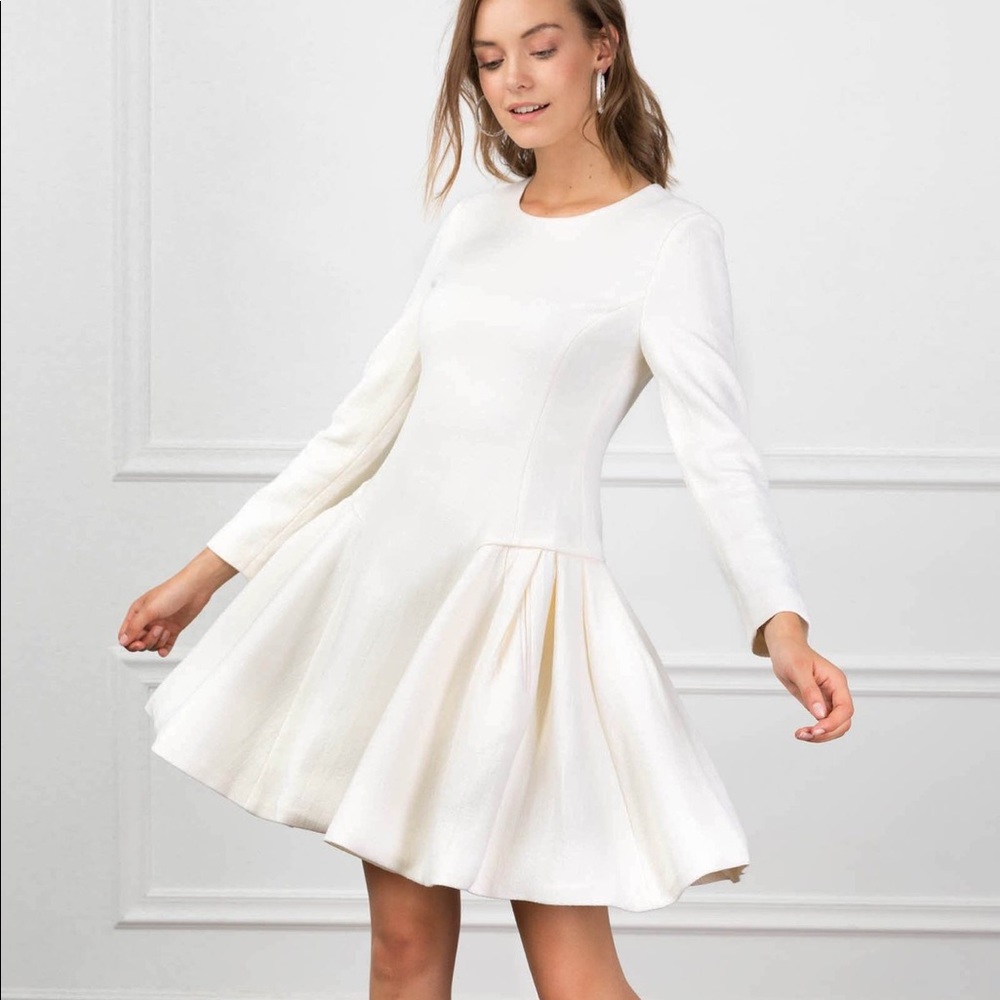 J. Ing Limited White Wool Long Sleeve Dress